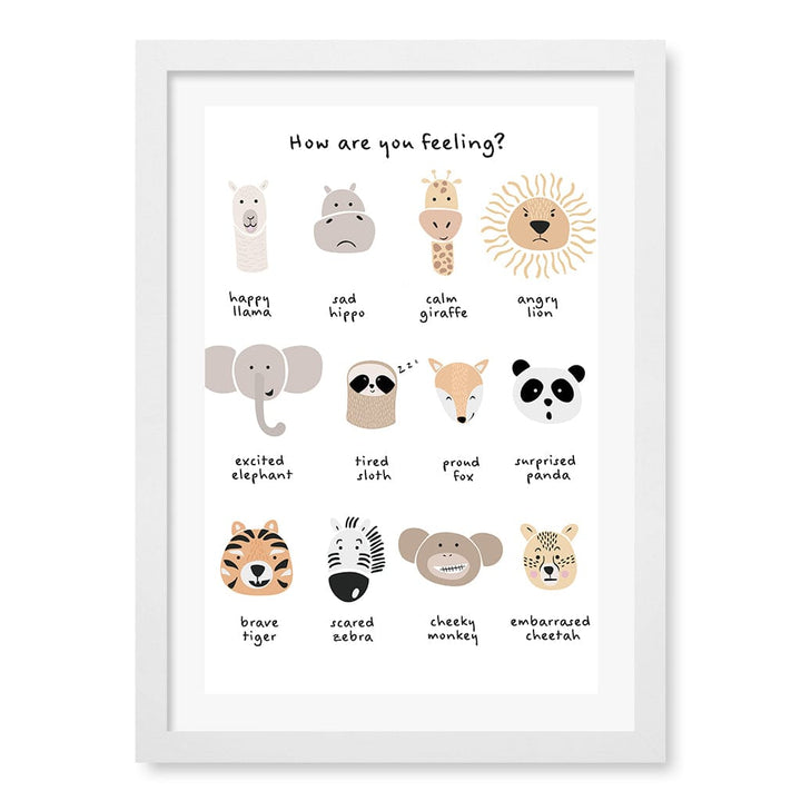 Animal Emotions Kids Wall Art Print A3 (29.7 x 42cm) / Matte White Frame / White Border from our Australian Made Framed Wall Art, Prints & Posters collection by Profile Products (Australia) Pty Ltd