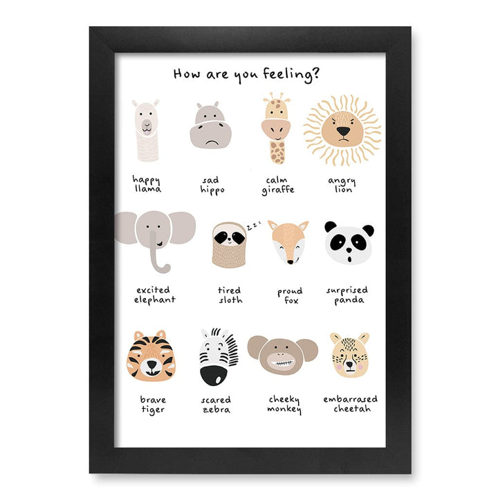 Animal Emotions Kids Wall Art Print A4 (21 x 29.7cm) / Matte Black Frame / No Border from our Australian Made Framed Wall Art, Prints & Posters collection by Profile Products (Australia) Pty Ltd