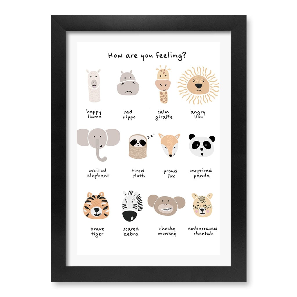 Animal Emotions Kids Wall Art Print A4 (21 x 29.7cm) / Matte Black Frame / White Border from our Australian Made Framed Wall Art, Prints & Posters collection by Profile Products (Australia) Pty Ltd