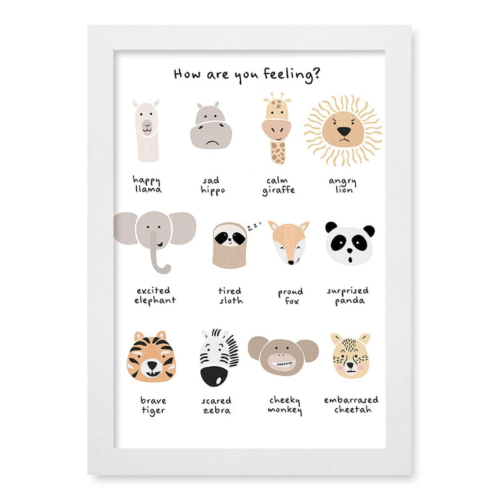 Animal Emotions Kids Wall Art Print A4 (21 x 29.7cm) / Matte White Frame / No Border from our Australian Made Framed Wall Art, Prints & Posters collection by Profile Products (Australia) Pty Ltd