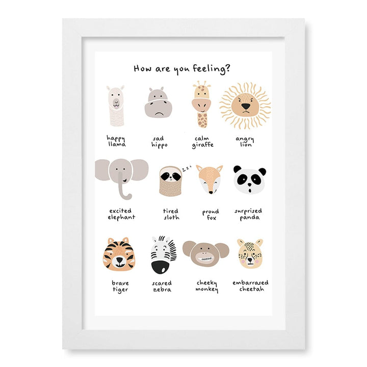 Animal Emotions Kids Wall Art Print A4 (21 x 29.7cm) / Matte White Frame / White Border from our Australian Made Framed Wall Art, Prints & Posters collection by Profile Products (Australia) Pty Ltd