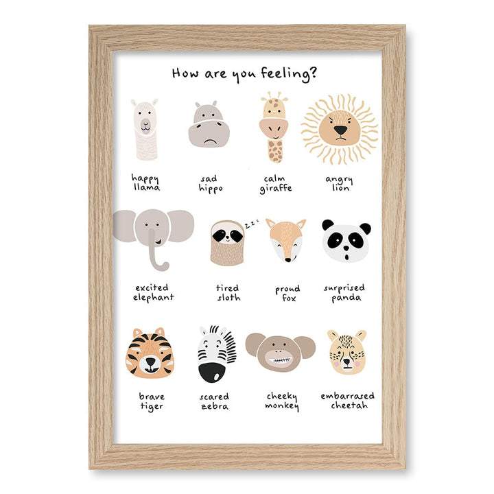 Animal Emotions Kids Wall Art Print A4 (21 x 29.7cm) / Natural Oak Frame / No Border from our Australian Made Framed Wall Art, Prints & Posters collection by Profile Products (Australia) Pty Ltd