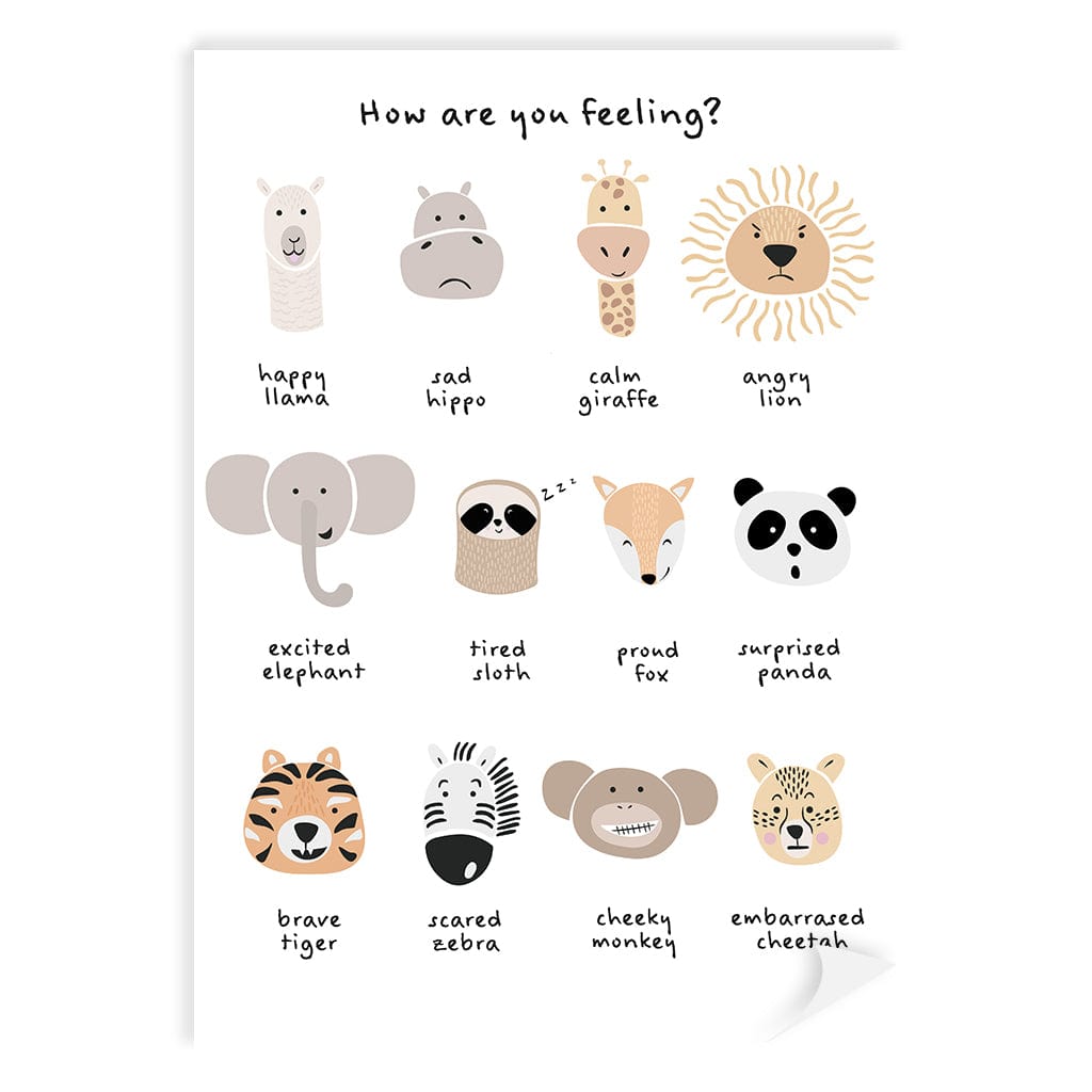 Animal Emotions Kids Wall Art Print A4 (21 x 29.7cm) / Print Only / No Border from our Australian Made Framed Wall Art, Prints & Posters collection by Profile Products (Australia) Pty Ltd