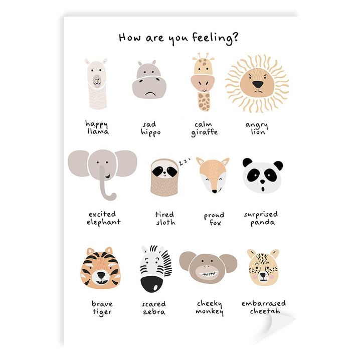 Animal Emotions Kids Wall Art Print A4 (21 x 29.7cm) / Print Only / No Border from our Australian Made Framed Wall Art, Prints & Posters collection by Profile Products (Australia) Pty Ltd