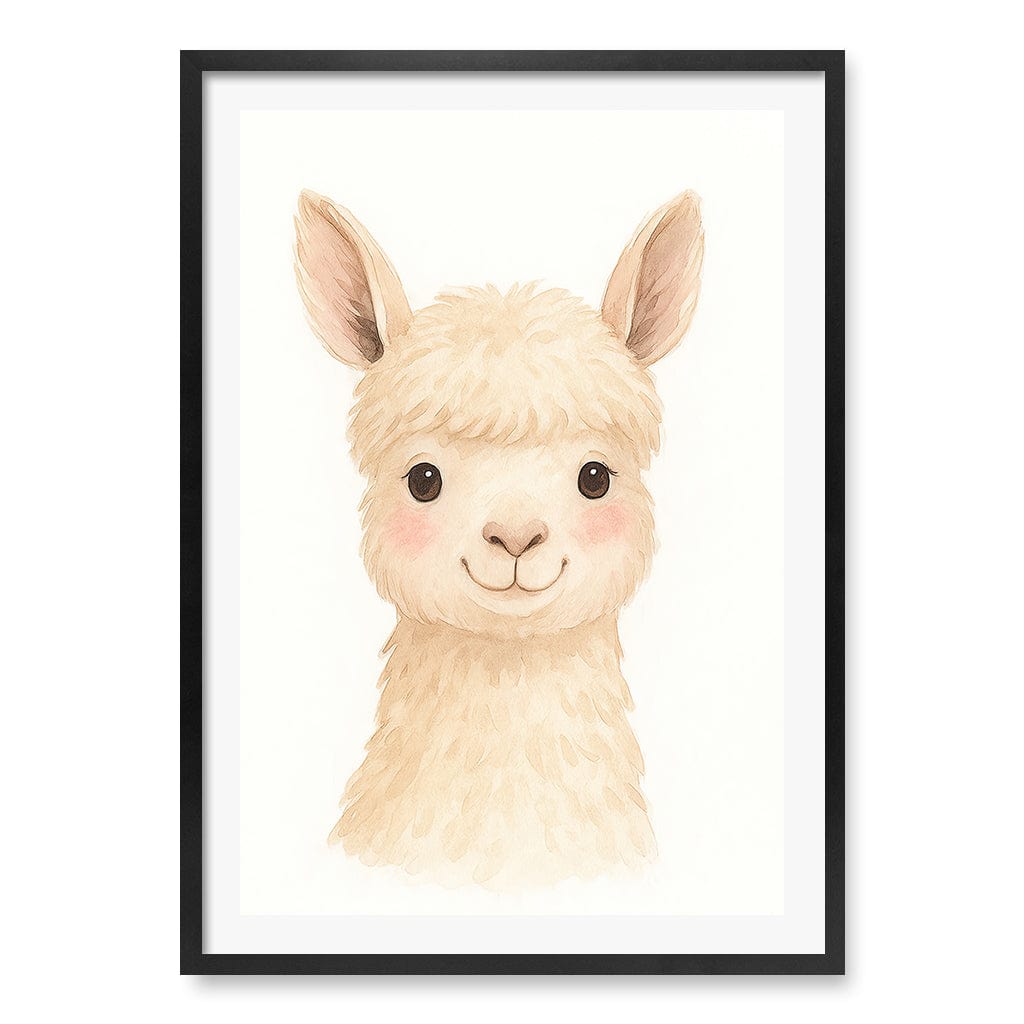 Animal Friends Alpaca Children's Wall Art Print A1 (59.4 x 84.1cm) / Matte Black Frame / White Border from our Australian Made Framed Wall Art, Prints & Posters collection by Profile Products (Australia) Pty Ltd