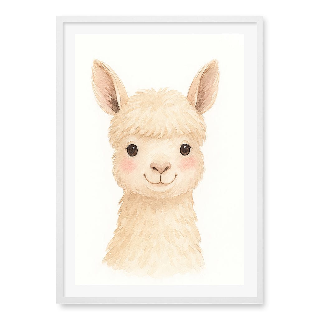 Animal Friends Alpaca Children's Wall Art Print A1 (59.4 x 84.1cm) / Matte White Frame / White Border from our Australian Made Framed Wall Art, Prints & Posters collection by Profile Products (Australia) Pty Ltd