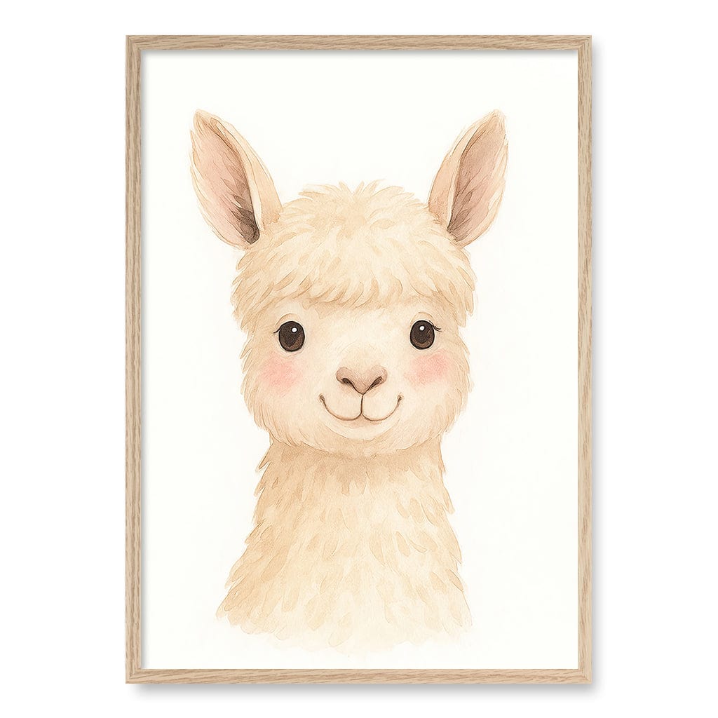Animal Friends Alpaca Children's Wall Art Print A1 (59.4 x 84.1cm) / Natural Oak Frame / No Border from our Australian Made Framed Wall Art, Prints & Posters collection by Profile Products (Australia) Pty Ltd
