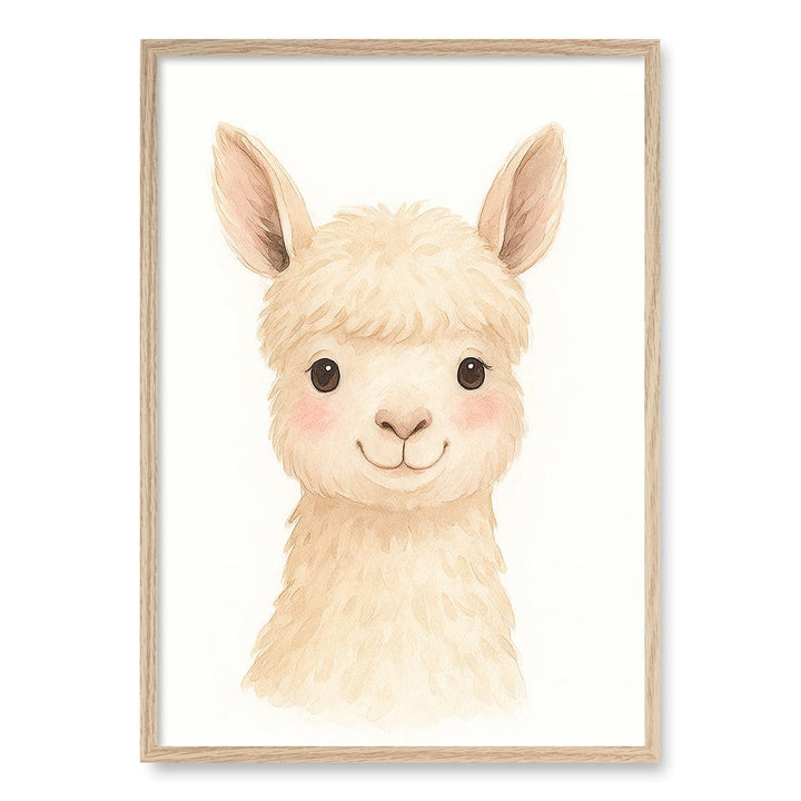 Animal Friends Alpaca Children's Wall Art Print A1 (59.4 x 84.1cm) / Natural Oak Frame / No Border from our Australian Made Framed Wall Art, Prints & Posters collection by Profile Products (Australia) Pty Ltd