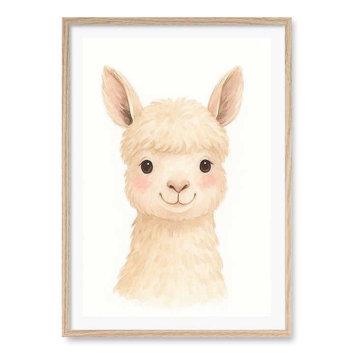 Animal Friends Alpaca Children's Wall Art Print A1 (59.4 x 84.1cm) / Natural Oak Frame / White Border from our Australian Made Framed Wall Art, Prints & Posters collection by Profile Products (Australia) Pty Ltd
