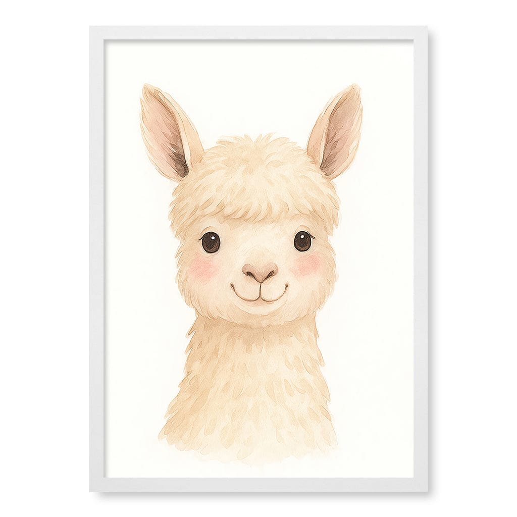 Animal Friends Alpaca Children's Wall Art Print A2 (42 x 59.4cm) / Matte White Frame / No Border from our Australian Made Framed Wall Art, Prints & Posters collection by Profile Products (Australia) Pty Ltd