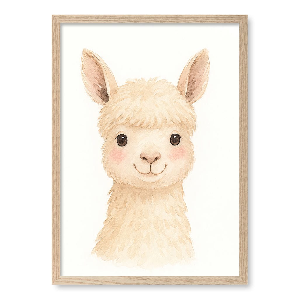 Animal Friends Alpaca Children's Wall Art Print A2 (42 x 59.4cm) / Natural Oak Frame / No Border from our Australian Made Framed Wall Art, Prints & Posters collection by Profile Products (Australia) Pty Ltd