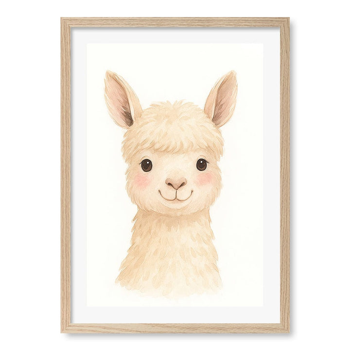 Animal Friends Alpaca Children's Wall Art Print A2 (42 x 59.4cm) / Natural Oak Frame / White Border from our Australian Made Framed Wall Art, Prints & Posters collection by Profile Products (Australia) Pty Ltd