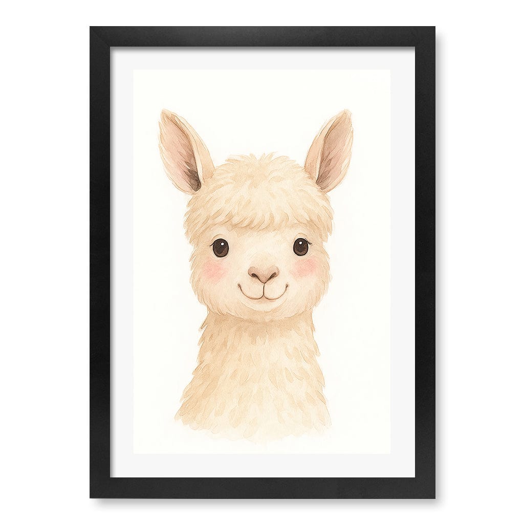 Animal Friends Alpaca Children's Wall Art Print A3 (29.7 x 42cm) / Matte Black Frame / White Border from our Australian Made Framed Wall Art, Prints & Posters collection by Profile Products (Australia) Pty Ltd