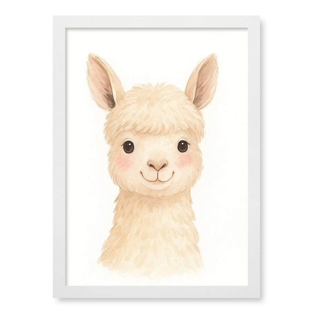 Animal Friends Alpaca Children's Wall Art Print A3 (29.7 x 42cm) / Matte White Frame / No Border from our Australian Made Framed Wall Art, Prints & Posters collection by Profile Products (Australia) Pty Ltd