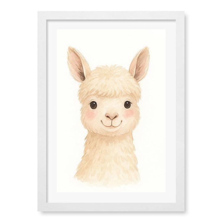 Animal Friends Alpaca Children's Wall Art Print A3 (29.7 x 42cm) / Matte White Frame / White Border from our Australian Made Framed Wall Art, Prints & Posters collection by Profile Products (Australia) Pty Ltd