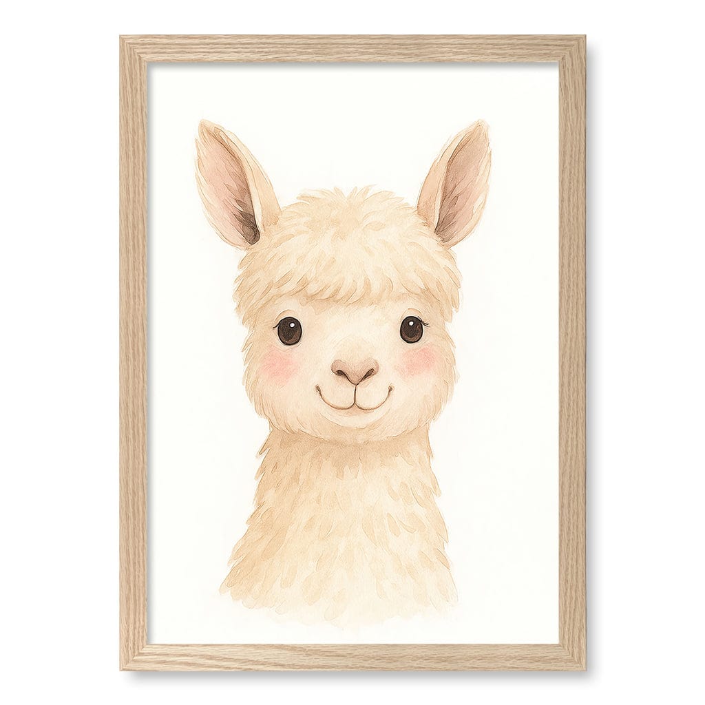 Animal Friends Alpaca Children's Wall Art Print A3 (29.7 x 42cm) / Natural Oak Frame / No Border from our Australian Made Framed Wall Art, Prints & Posters collection by Profile Products (Australia) Pty Ltd