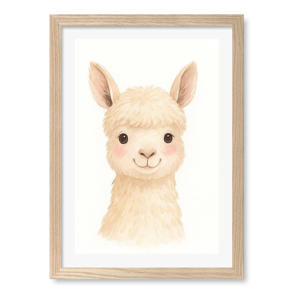 Animal Friends Alpaca Children's Wall Art Print A3 (29.7 x 42cm) / Natural Oak Frame / White Border from our Australian Made Framed Wall Art, Prints & Posters collection by Profile Products (Australia) Pty Ltd