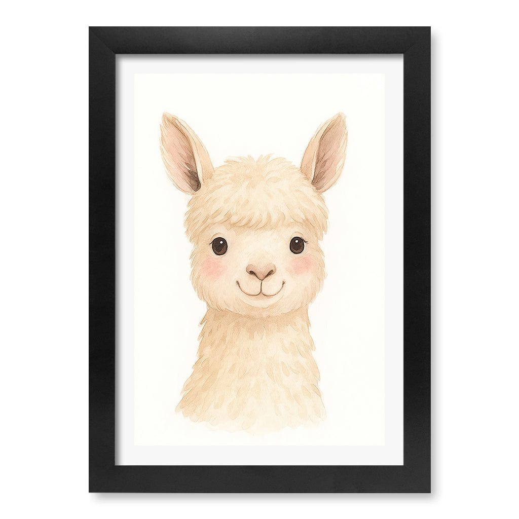 Animal Friends Alpaca Children's Wall Art Print A4 (21 x 29.7cm) / Matte Black Frame / White Border from our Australian Made Framed Wall Art, Prints & Posters collection by Profile Products (Australia) Pty Ltd