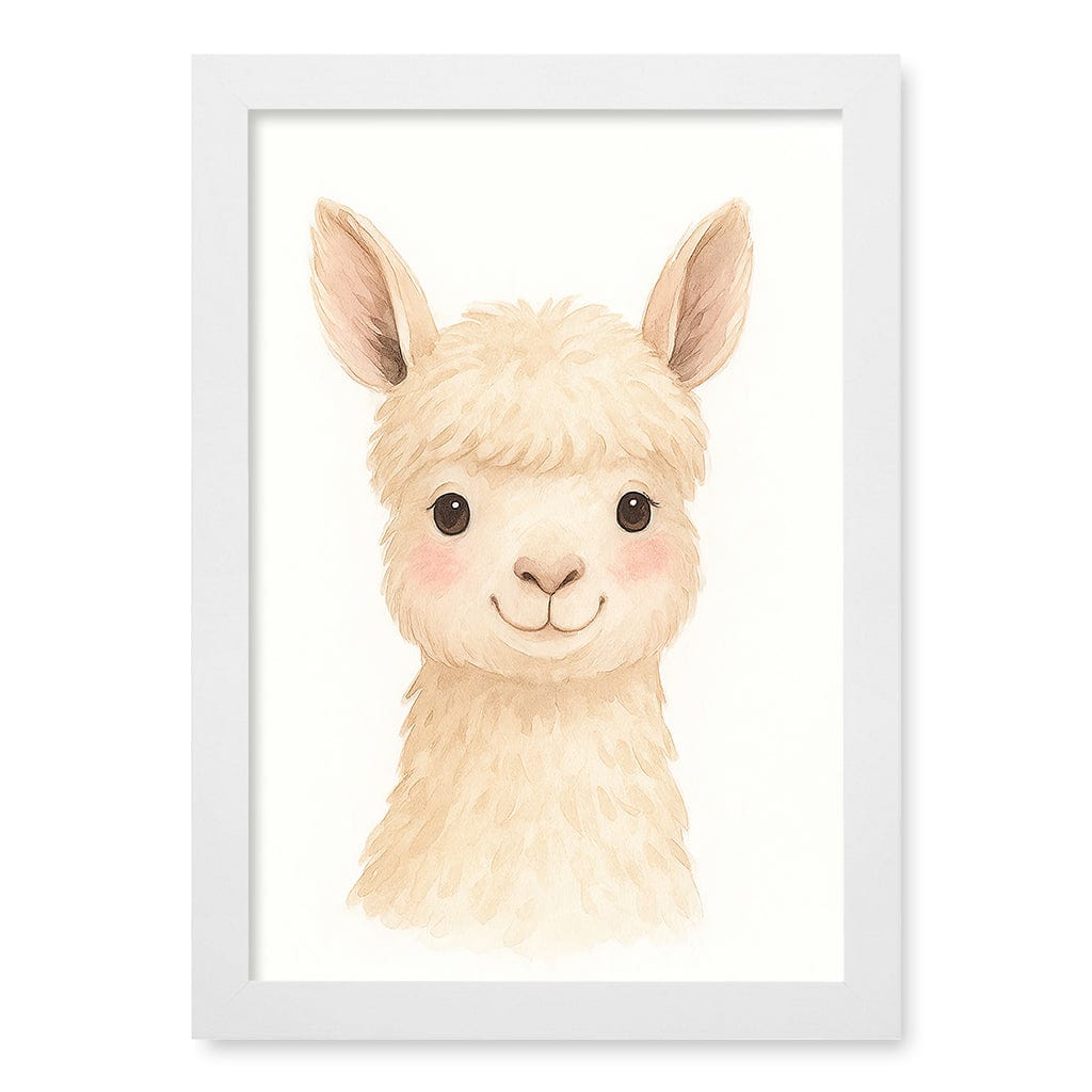 Animal Friends Alpaca Children's Wall Art Print A4 (21 x 29.7cm) / Matte White Frame / No Border from our Australian Made Framed Wall Art, Prints & Posters collection by Profile Products (Australia) Pty Ltd
