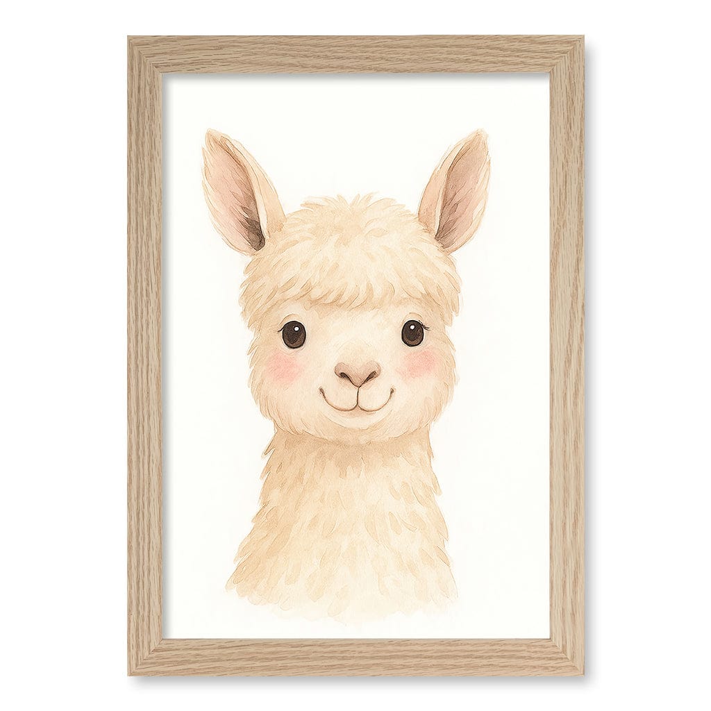 Animal Friends Alpaca Children's Wall Art Print A4 (21 x 29.7cm) / Natural Oak Frame / No Border from our Australian Made Framed Wall Art, Prints & Posters collection by Profile Products (Australia) Pty Ltd