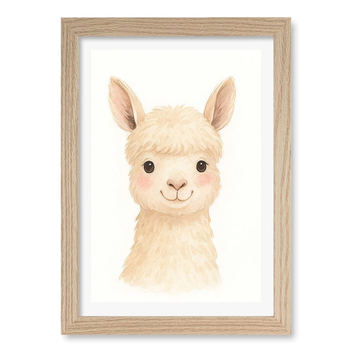 Animal Friends Alpaca Children's Wall Art Print A4 (21 x 29.7cm) / Natural Oak Frame / White Border from our Australian Made Framed Wall Art, Prints & Posters collection by Profile Products (Australia) Pty Ltd