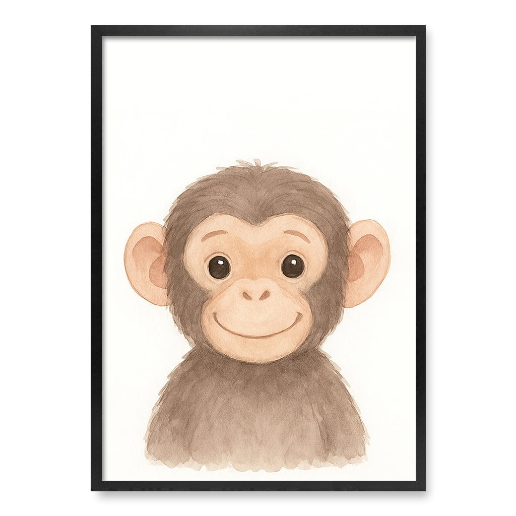 Animal Friends Chimpanzee Kids Wall Art Print A1 (59.4 x 84.1cm) / Matte Black Frame / No Border from our Australian Made Framed Wall Art, Prints & Posters collection by Profile Products (Australia) Pty Ltd
