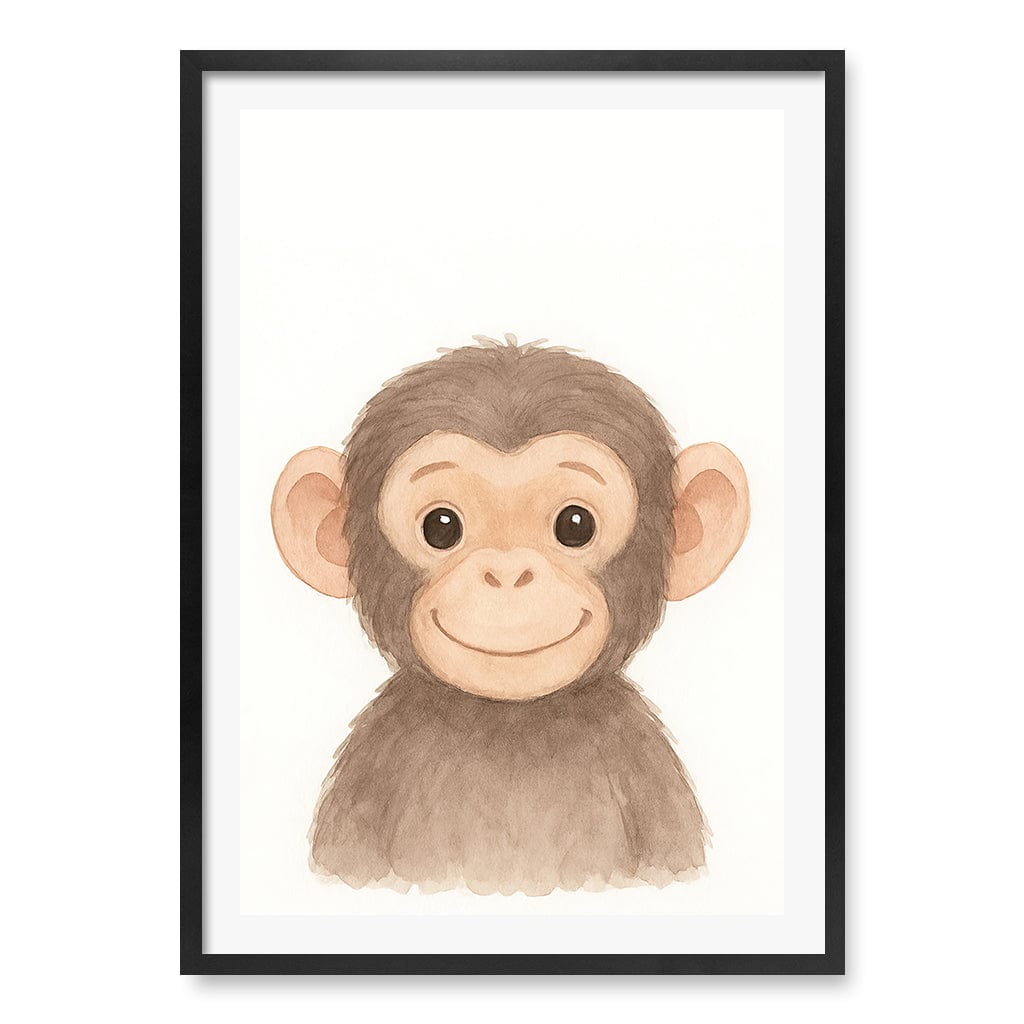 Animal Friends Chimpanzee Kids Wall Art Print A1 (59.4 x 84.1cm) / Matte Black Frame / White Border from our Australian Made Framed Wall Art, Prints & Posters collection by Profile Products (Australia) Pty Ltd
