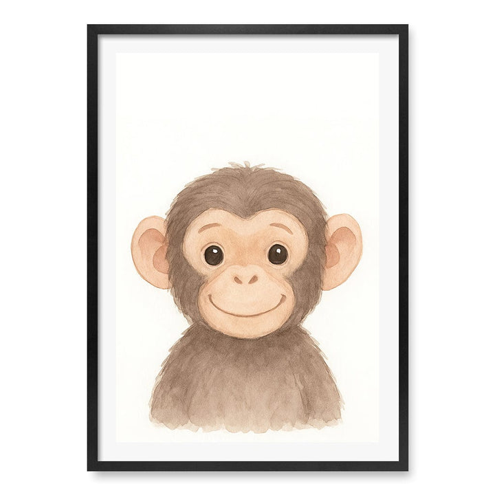 Animal Friends Chimpanzee Kids Wall Art Print A1 (59.4 x 84.1cm) / Matte Black Frame / White Border from our Australian Made Framed Wall Art, Prints & Posters collection by Profile Products (Australia) Pty Ltd