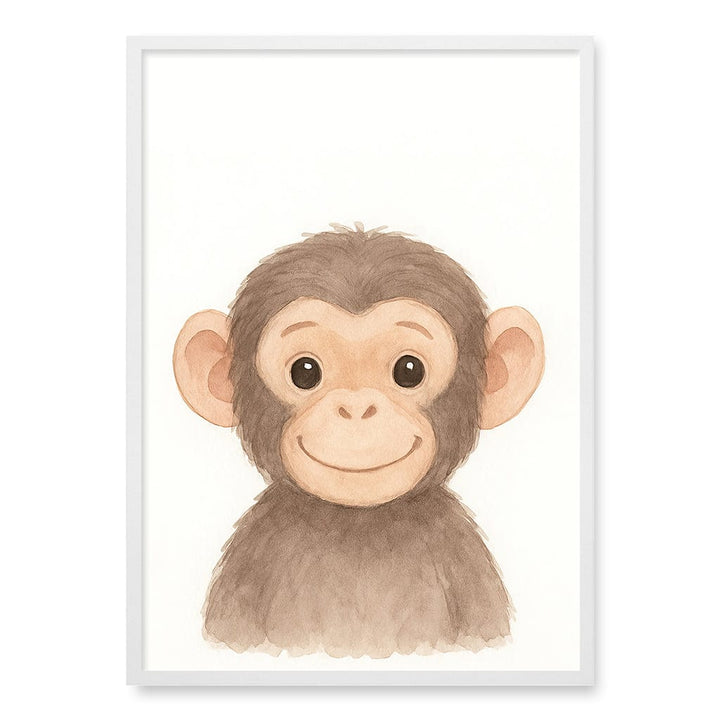 Animal Friends Chimpanzee Kids Wall Art Print A1 (59.4 x 84.1cm) / Matte White Frame / No Border from our Australian Made Framed Wall Art, Prints & Posters collection by Profile Products (Australia) Pty Ltd