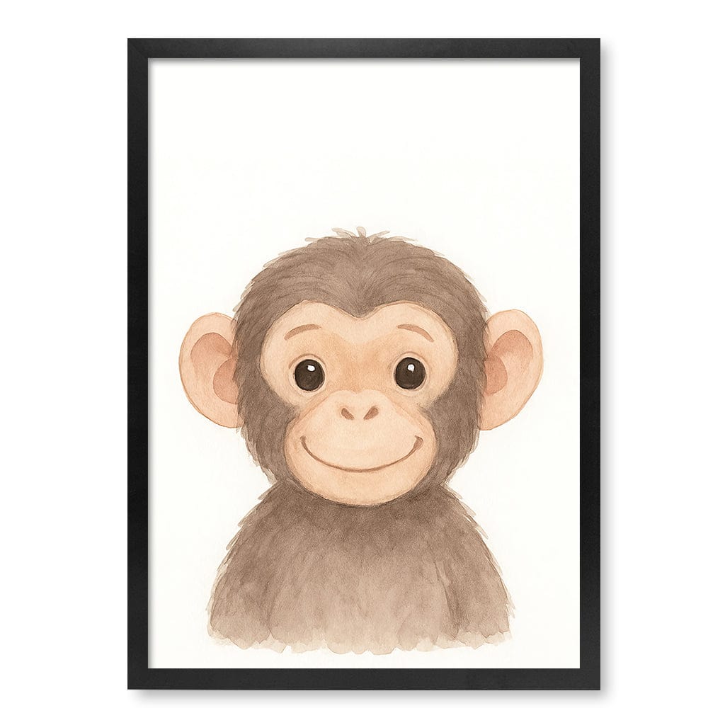 Animal Friends Chimpanzee Kids Wall Art Print A2 (42 x 59.4cm) / Matte Black Frame / No Border from our Australian Made Framed Wall Art, Prints & Posters collection by Profile Products (Australia) Pty Ltd
