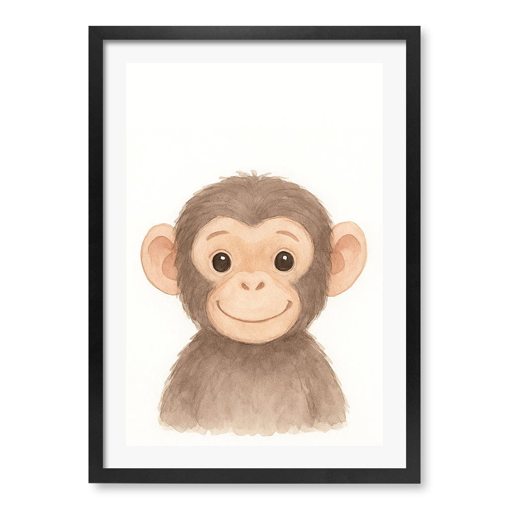 Animal Friends Chimpanzee Kids Wall Art Print A2 (42 x 59.4cm) / Matte Black Frame / White Border from our Australian Made Framed Wall Art, Prints & Posters collection by Profile Products (Australia) Pty Ltd