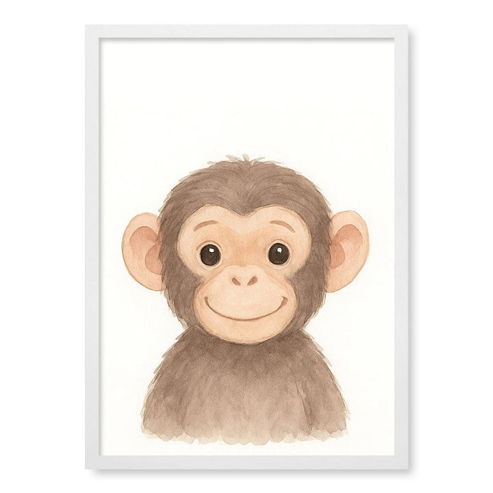 Animal Friends Chimpanzee Kids Wall Art Print A2 (42 x 59.4cm) / Matte White Frame / No Border from our Australian Made Framed Wall Art, Prints & Posters collection by Profile Products (Australia) Pty Ltd