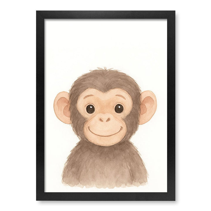 Animal Friends Chimpanzee Kids Wall Art Print A3 (29.7 x 42cm) / Matte Black Frame / No Border from our Australian Made Framed Wall Art, Prints & Posters collection by Profile Products (Australia) Pty Ltd