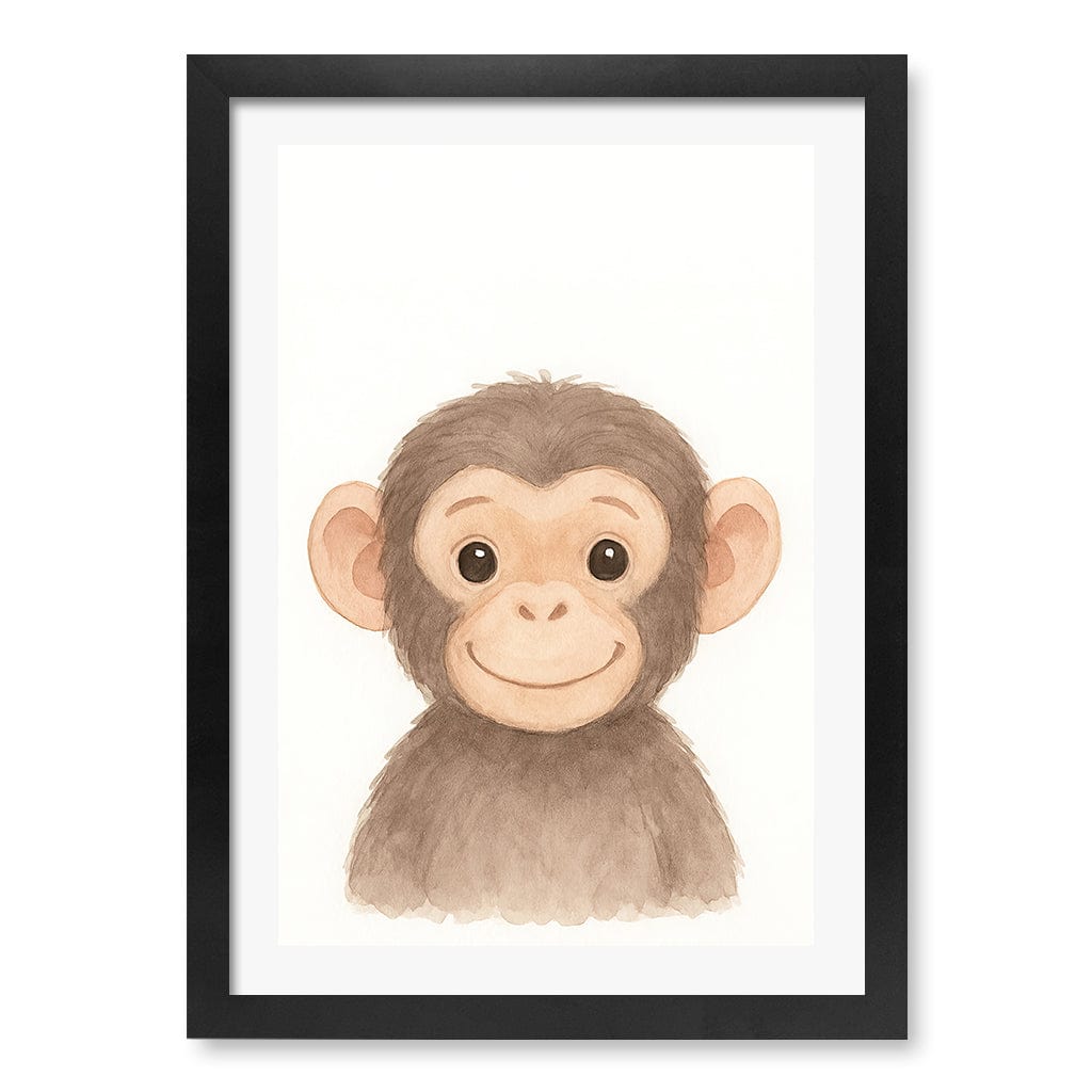 Animal Friends Chimpanzee Kids Wall Art Print A3 (29.7 x 42cm) / Matte Black Frame / White Border from our Australian Made Framed Wall Art, Prints & Posters collection by Profile Products (Australia) Pty Ltd