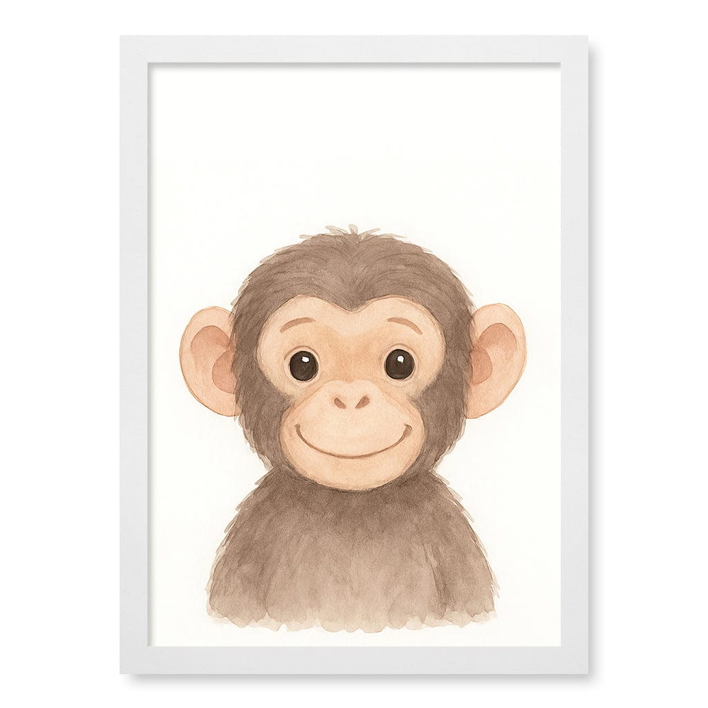 Animal Friends Chimpanzee Kids Wall Art Print A3 (29.7 x 42cm) / Matte White Frame / No Border from our Australian Made Framed Wall Art, Prints & Posters collection by Profile Products (Australia) Pty Ltd