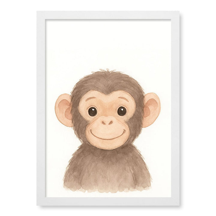 Animal Friends Chimpanzee Kids Wall Art Print A3 (29.7 x 42cm) / Matte White Frame / No Border from our Australian Made Framed Wall Art, Prints & Posters collection by Profile Products (Australia) Pty Ltd