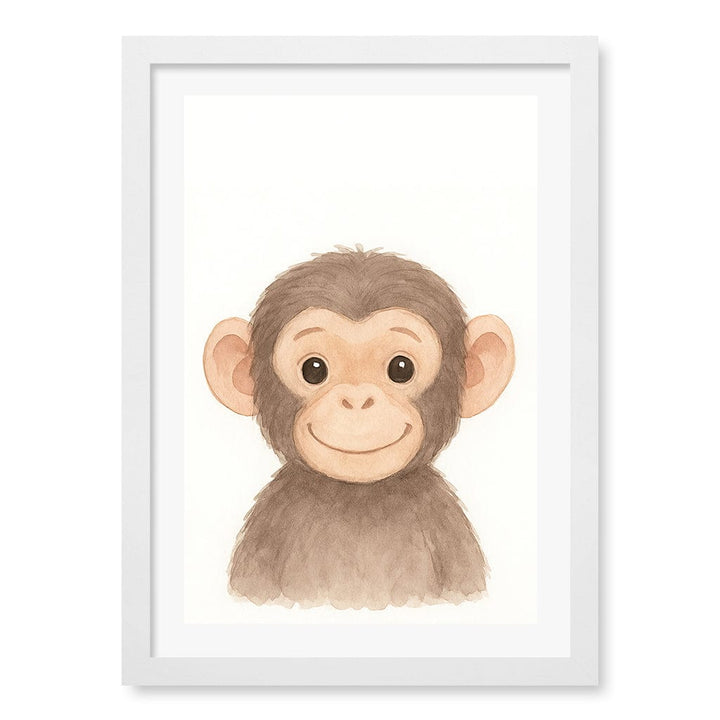 Animal Friends Chimpanzee Kids Wall Art Print A3 (29.7 x 42cm) / Matte White Frame / White Border from our Australian Made Framed Wall Art, Prints & Posters collection by Profile Products (Australia) Pty Ltd