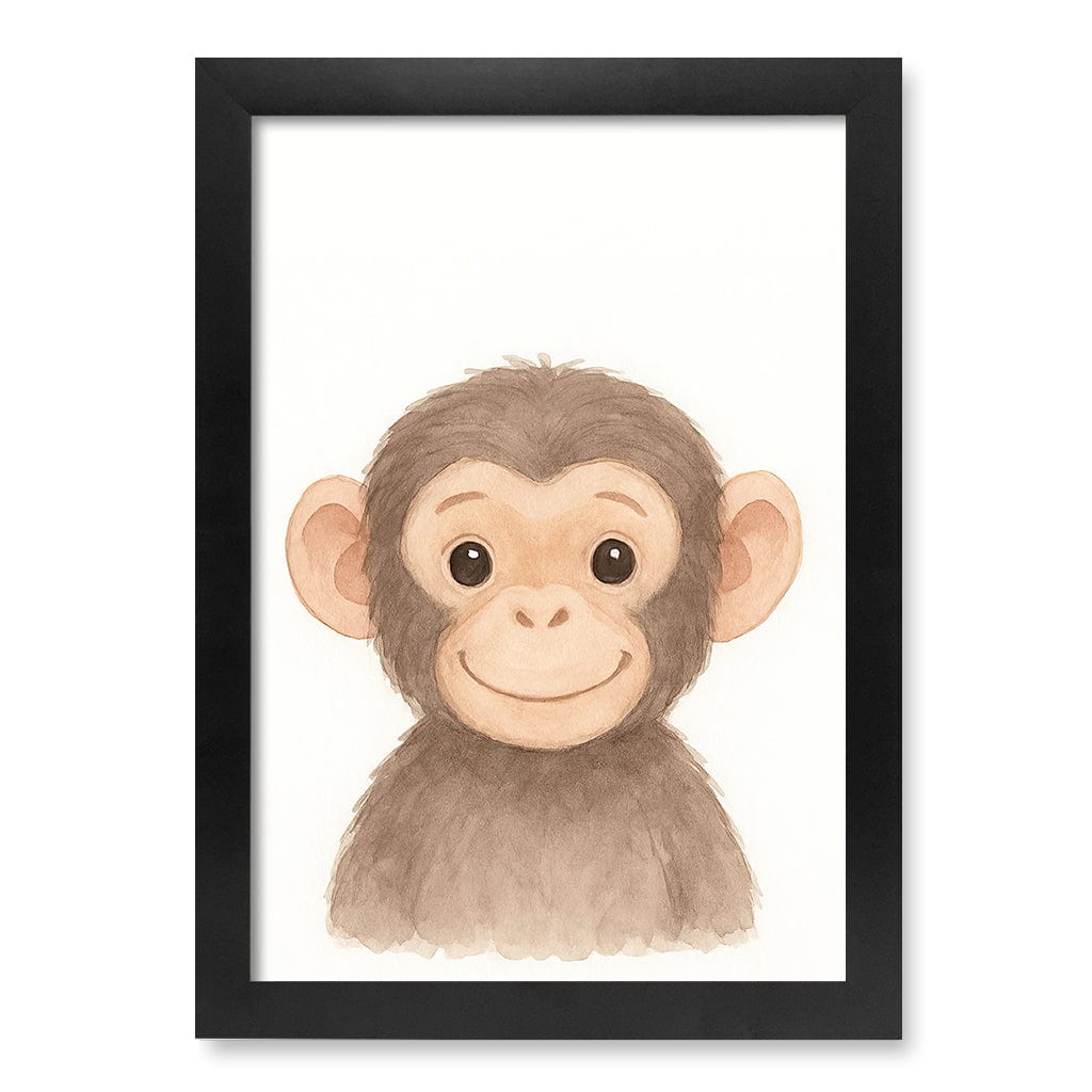 Animal Friends Chimpanzee Kids Wall Art Print A4 (21 x 29.7cm) / Matte Black Frame / No Border from our Australian Made Framed Wall Art, Prints & Posters collection by Profile Products (Australia) Pty Ltd