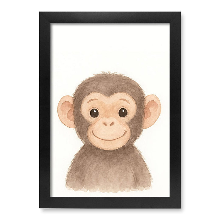 Animal Friends Chimpanzee Kids Wall Art Print A4 (21 x 29.7cm) / Matte Black Frame / No Border from our Australian Made Framed Wall Art, Prints & Posters collection by Profile Products (Australia) Pty Ltd