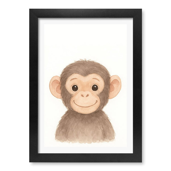 Animal Friends Chimpanzee Kids Wall Art Print A4 (21 x 29.7cm) / Matte Black Frame / White Border from our Australian Made Framed Wall Art, Prints & Posters collection by Profile Products (Australia) Pty Ltd