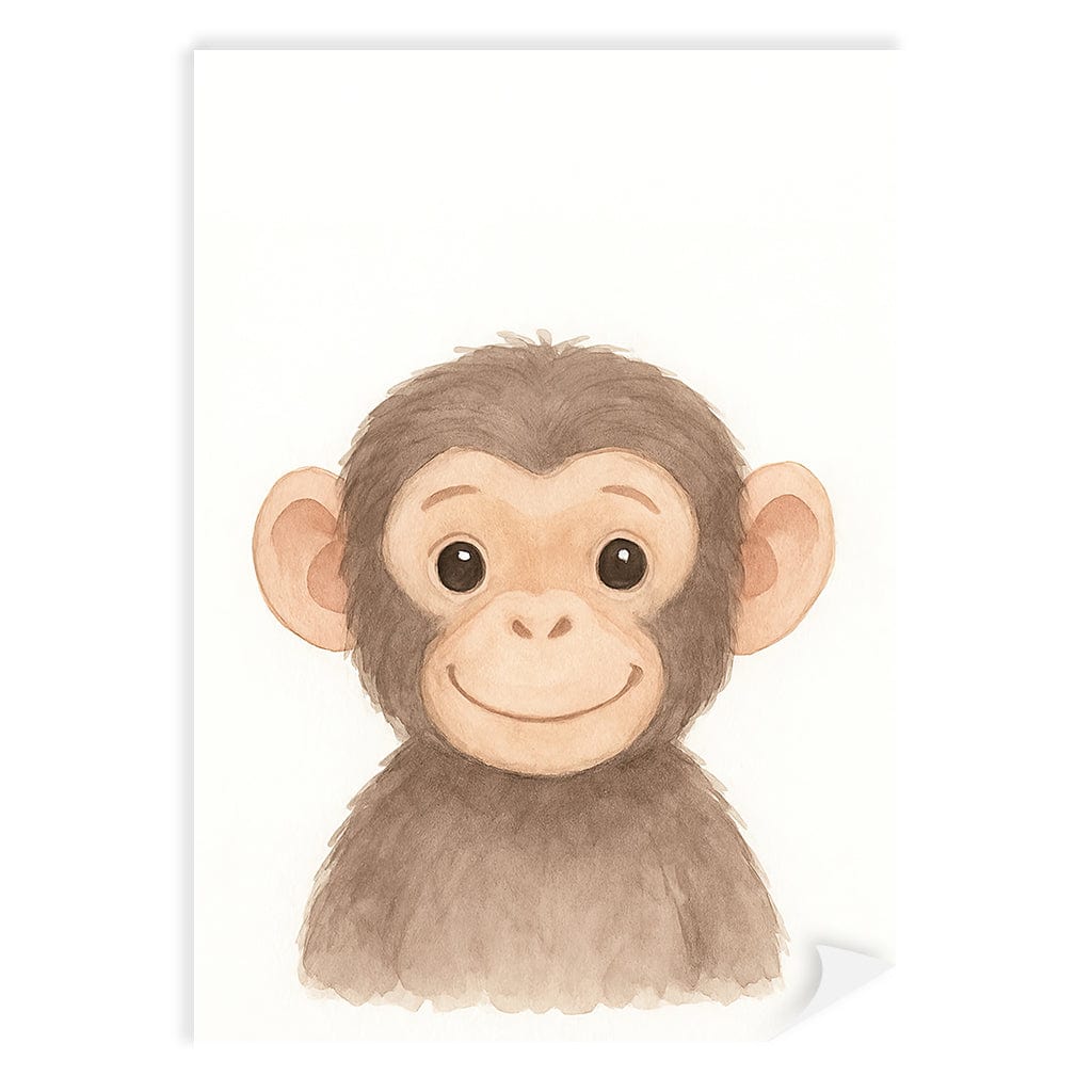 Animal Friends Chimpanzee Kids Wall Art Print A4 (21 x 29.7cm) / Print Only / No Border from our Australian Made Framed Wall Art, Prints & Posters collection by Profile Products (Australia) Pty Ltd