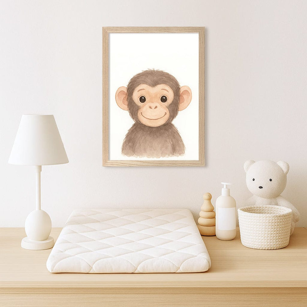 Animal Friends Chimpanzee Kids Wall Art Print from our Australian Made Framed Wall Art, Prints & Posters collection by Profile Products (Australia) Pty Ltd