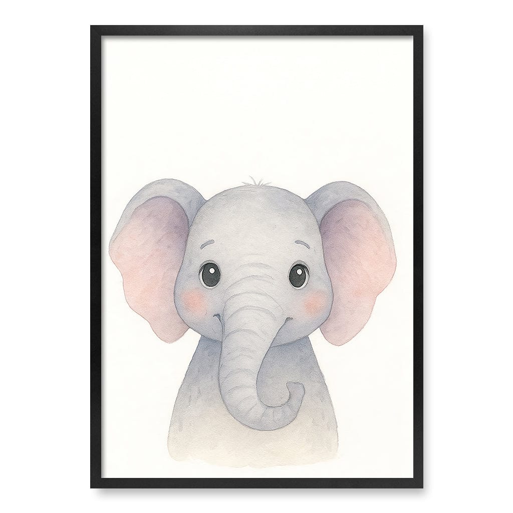 Animal Friends Elephant Children's Wall Art Print A1 (59.4 x 84.1cm) / Matte Black Frame / No Border from our Australian Made Framed Wall Art, Prints & Posters collection by Profile Products (Australia) Pty Ltd