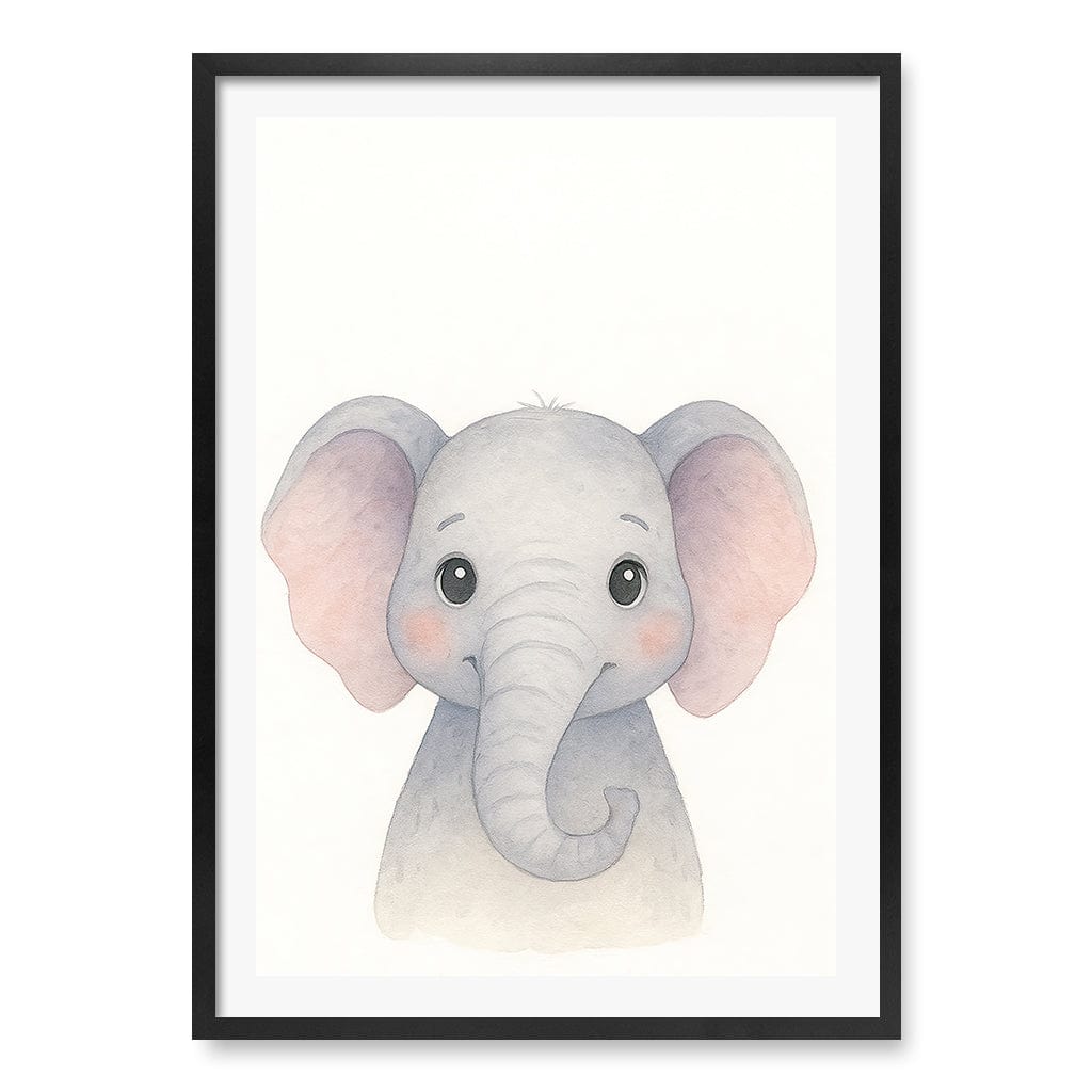 Animal Friends Elephant Children's Wall Art Print A1 (59.4 x 84.1cm) / Matte Black Frame / White Border from our Australian Made Framed Wall Art, Prints & Posters collection by Profile Products (Australia) Pty Ltd
