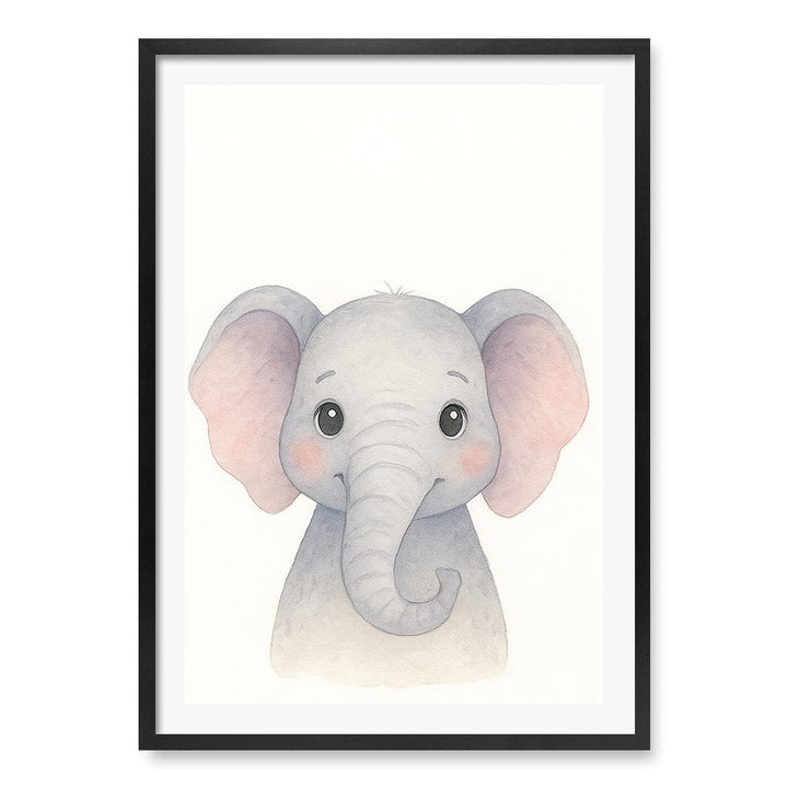 Animal Friends Elephant Children's Wall Art Print A1 (59.4 x 84.1cm) / Matte Black Frame / White Border from our Australian Made Framed Wall Art, Prints & Posters collection by Profile Products (Australia) Pty Ltd