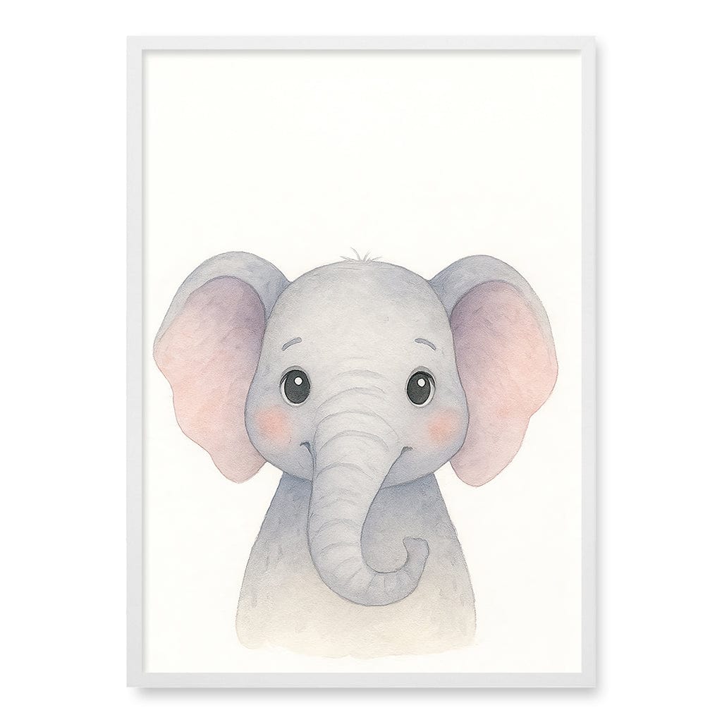 Animal Friends Elephant Children's Wall Art Print A1 (59.4 x 84.1cm) / Matte White Frame / No Border from our Australian Made Framed Wall Art, Prints & Posters collection by Profile Products (Australia) Pty Ltd