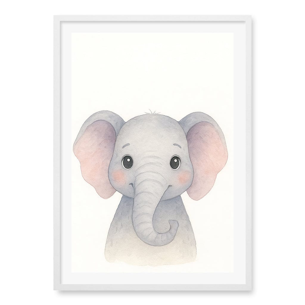 Animal Friends Elephant Children's Wall Art Print A1 (59.4 x 84.1cm) / Matte White Frame / White Border from our Australian Made Framed Wall Art, Prints & Posters collection by Profile Products (Australia) Pty Ltd