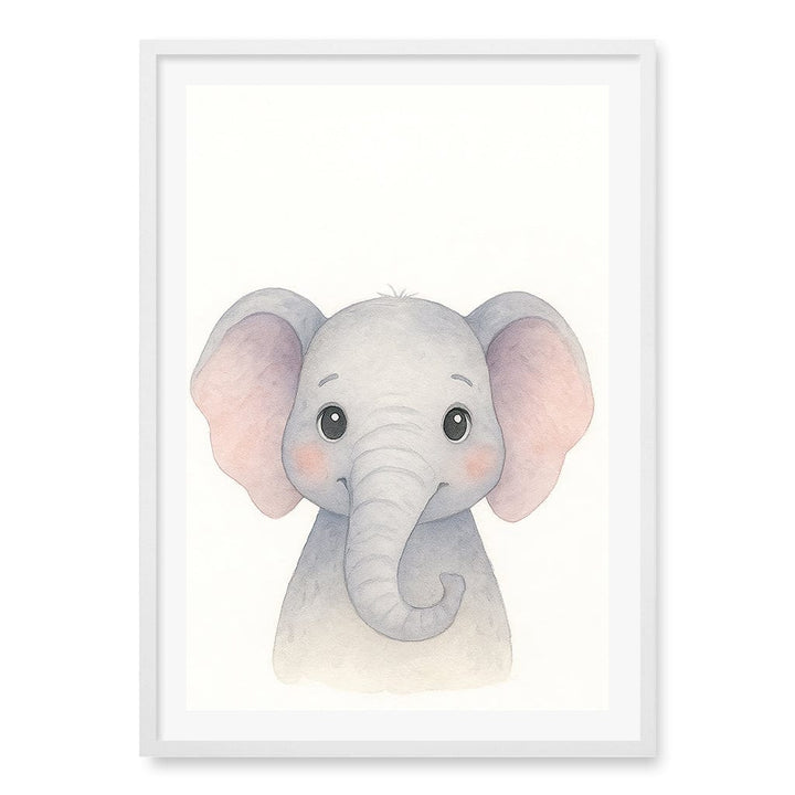 Animal Friends Elephant Children's Wall Art Print A1 (59.4 x 84.1cm) / Matte White Frame / White Border from our Australian Made Framed Wall Art, Prints & Posters collection by Profile Products (Australia) Pty Ltd