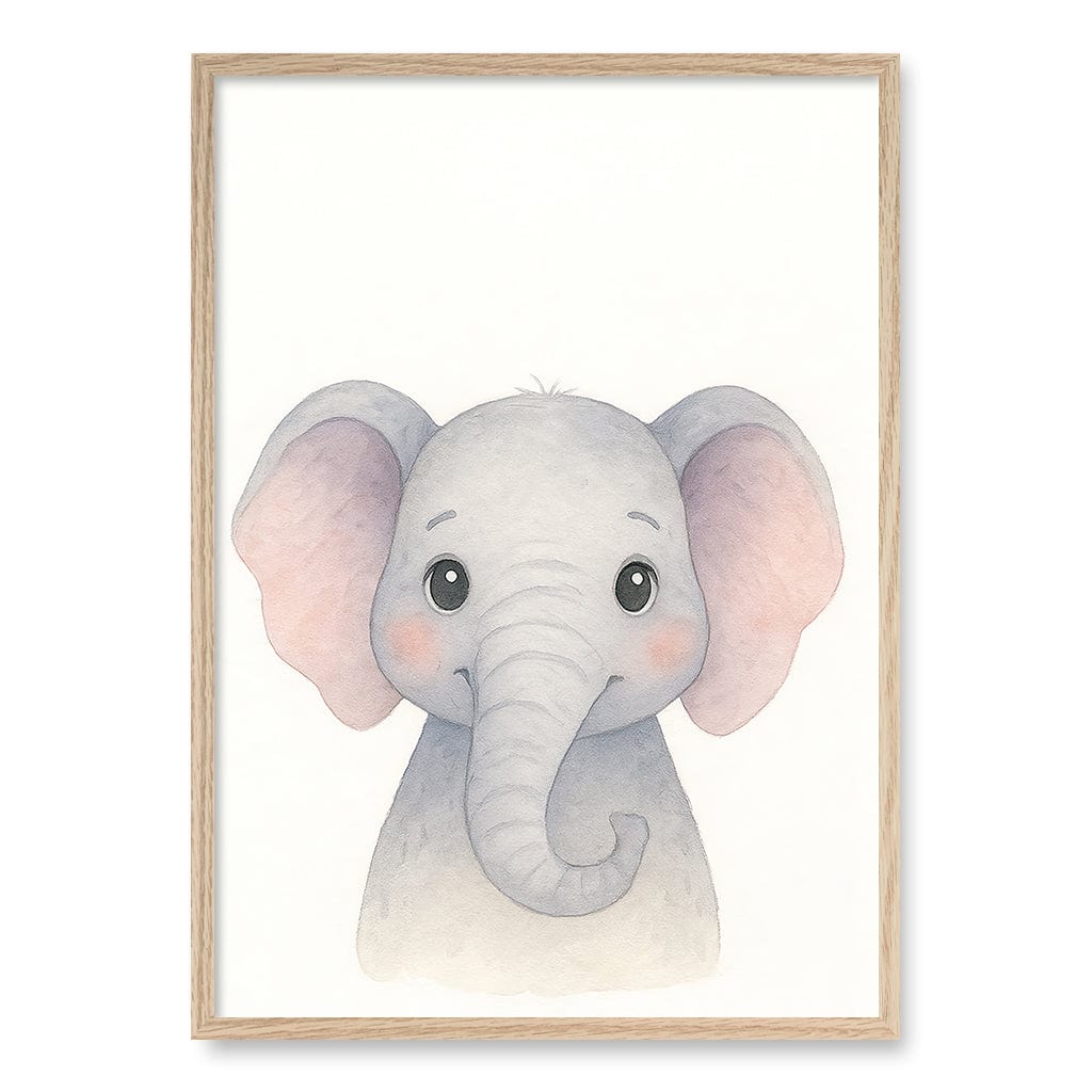 Animal Friends Elephant Children's Wall Art Print A1 (59.4 x 84.1cm) / Natural Oak Frame / No Border from our Australian Made Framed Wall Art, Prints & Posters collection by Profile Products (Australia) Pty Ltd