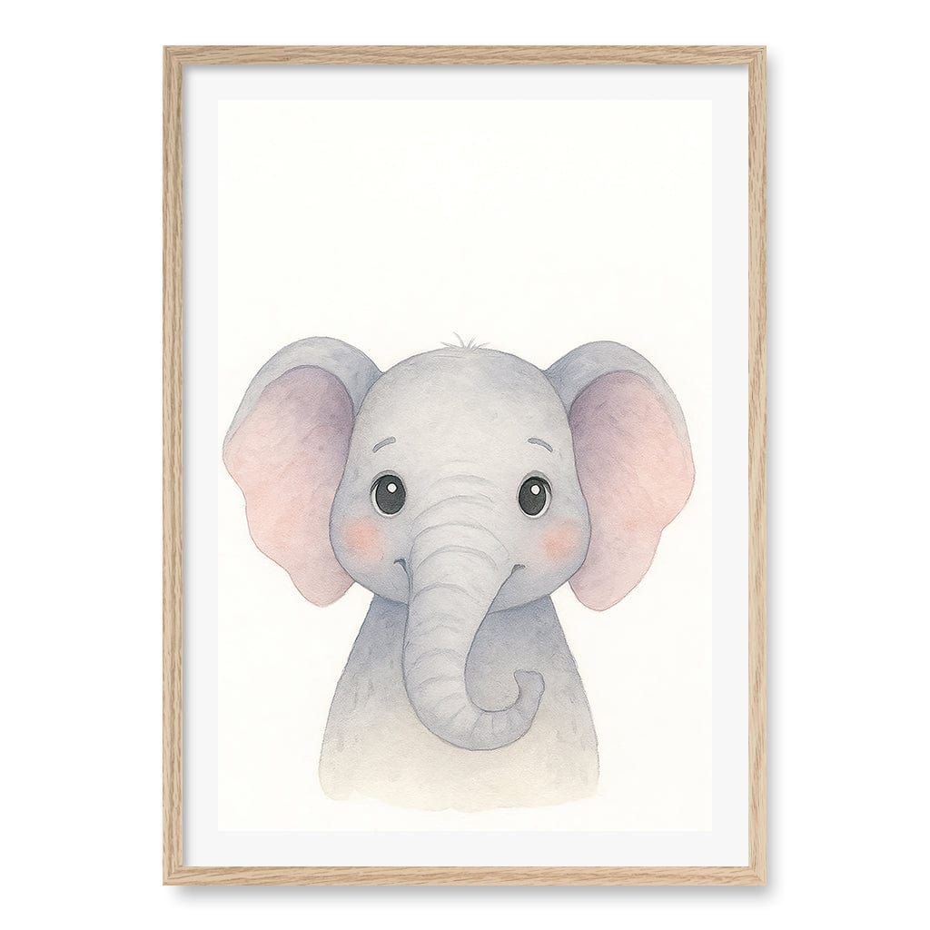 Animal Friends Elephant Children's Wall Art Print A1 (59.4 x 84.1cm) / Natural Oak Frame / White Border from our Australian Made Framed Wall Art, Prints & Posters collection by Profile Products (Australia) Pty Ltd